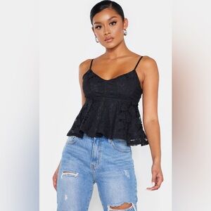 NWT NAANAA BLACK LACE PEPLUM STRAPPY CAMI TOP SIZE XS